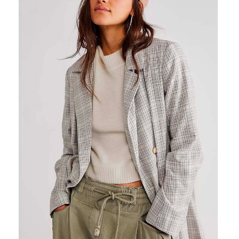 Free People Olivia Blazer in Natural Plaid Combo. NWT XLarge - Picture 7 of 15